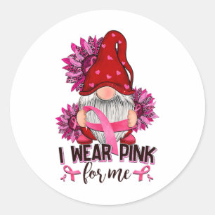 Adesivo Redondo Eu Visto cor-de-rosa para mim Cancer de mama "Gnom