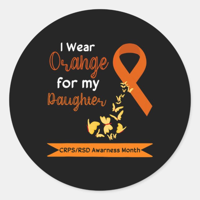Adesivo Redondo Eu visto laranja para minha filha CRPSRSD Awarness (Frente)