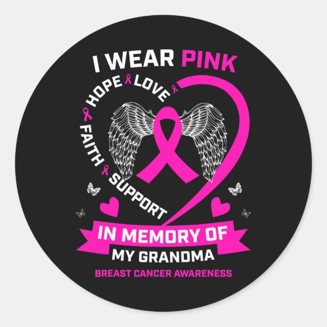 Adesivo Redondo Eu Visto Rosa Em Memória De Minha Avó Cancer De Ma (Frente)