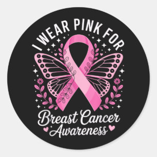 Adesivo Redondo Eu Visto Rosa Para Consciência Do Cancer Da Mama _