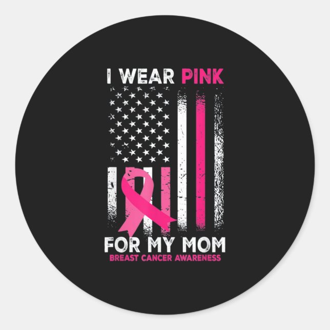 Adesivo Redondo Eu Visto Rosa Para O Cancer Da Mamãe (Frente)