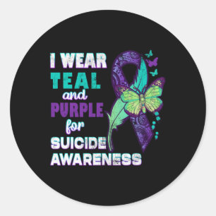 Adesivo Redondo Eu Visto Roxo Teal por Consciência Suicida Você Ma