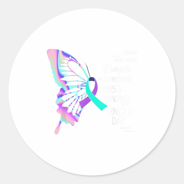 Adesivo Redondo Eu Visto Teal &amp; Prevenir Suicídio Púrpura Awar (Frente)