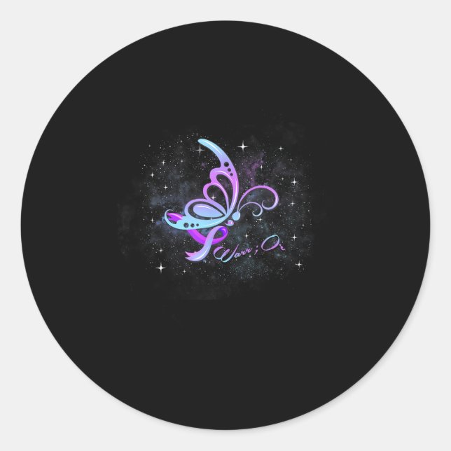 Adesivo Redondo Eu Visto Teal &amp; Roxo Para Alguém Que Eu Amo Su (Frente)