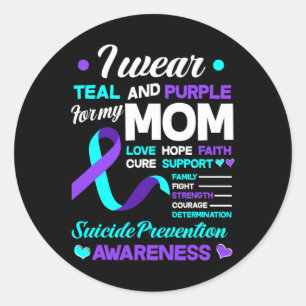 Adesivo Redondo Eu Visto Teal e Purple Para Minha Mãe, Suicídio Pr