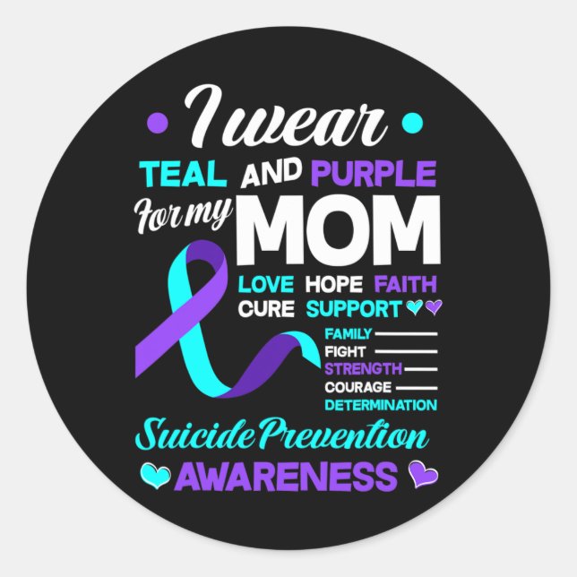 Adesivo Redondo Eu Visto Teal e Purple Para Minha Mãe, Suicídio Pr (Frente)