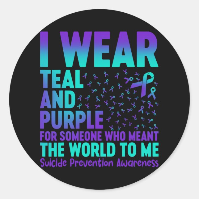 Adesivo Redondo Eu Visto Teal E Roxo Para Alguém Que Quer Dizer O  (Frente)