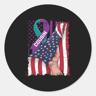 Adesivo Redondo Eu Visto Teal e Roxo Para Meu Primo Suicida Consci