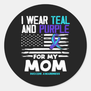 Adesivo Redondo Eu Visto Teal E Roxo Para Minha Mãe, Awarenes Suic