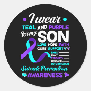 Adesivo Redondo Eu Visto Teal E Roxo Para O Meu Filho Suicida Prev