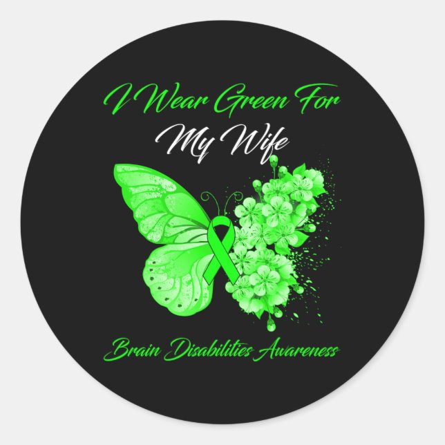 Adesivo Redondo Eu Visto Verde Para Minha Esposa Deficiência Cereb (Frente)