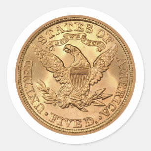Adesivo Redondo EUA 1895 $5 Liberty Half Eagle Clássico de Moeda D