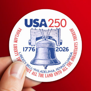 Adesivo Redondo EUA 250 - 1776-2026 - Sino da Liberdade Azul Verme