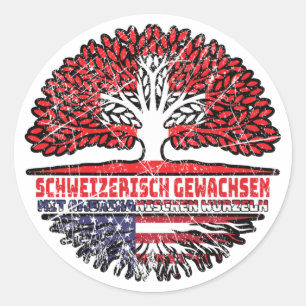 Adesivo Redondo EUA Amerikaniser Schweizer Schweiz Baum Wurzel