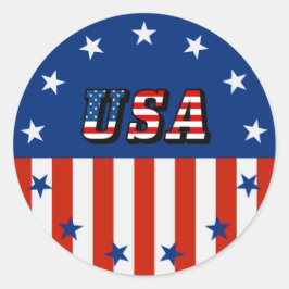 Adesivo Redondo EUA - Bandeira Americana e Estrelas em Círculo