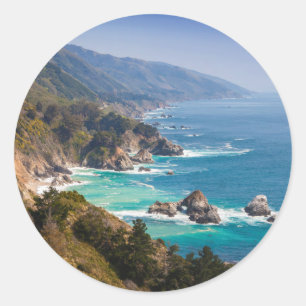 Adesivo Redondo EUA, Califórnia. Costa da Califórnia, Big Sur