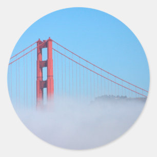 Adesivo Redondo EUA, Califórnia. Golden Gate Bridge de Manhã
