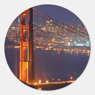 Adesivo Redondo EUA, Califórnia. Ponte Golden Gate à Noite