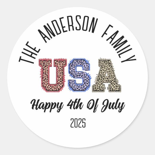 Adesivo Redondo EUA Cheetah Impressão Personalizado Nome da Reuniã (Frente)