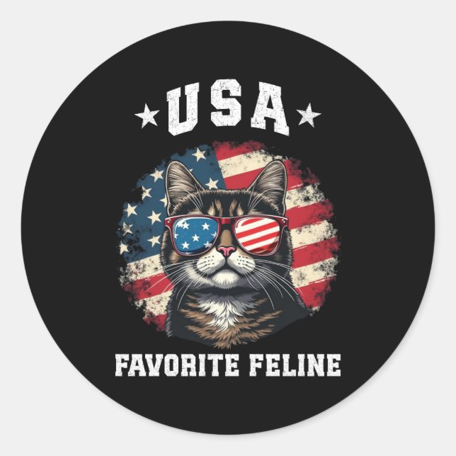 Adesivo Redondo EUA: Felino Felino Orgulhoso Espírito Gato America (Frente)