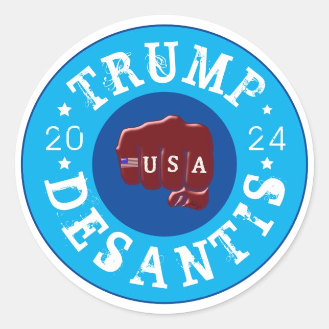 Adesivo Redondo EUA Fist Tattoo Trump DeSantis 2024 (Frente)