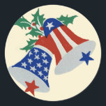 Adesivo Redondo EUA Flag American Patriotic Christmas Belts Art<br><div class="desc">Red White E Blue USA Flag American Patriotic Christmas Bells Art round Stickers sheet</div>