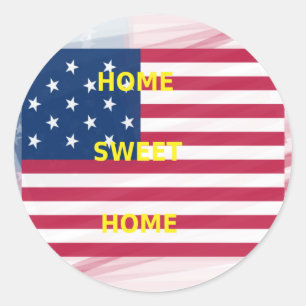 Adesivo Redondo EUA Flag "Home Sweet Home" Art Impressão