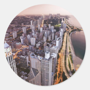 Adesivo Redondo EUA, Illinois, Chicago, vista aérea do lago