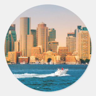Adesivo Redondo EUA, Massachusetts. Boston Waterfront Panorama
