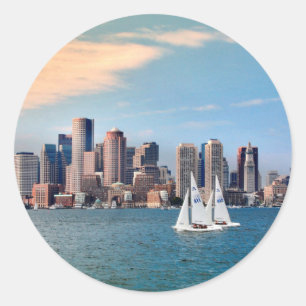 Adesivo Redondo EUA, Massachusetts. Linha Skyline 3 da Fronteira d
