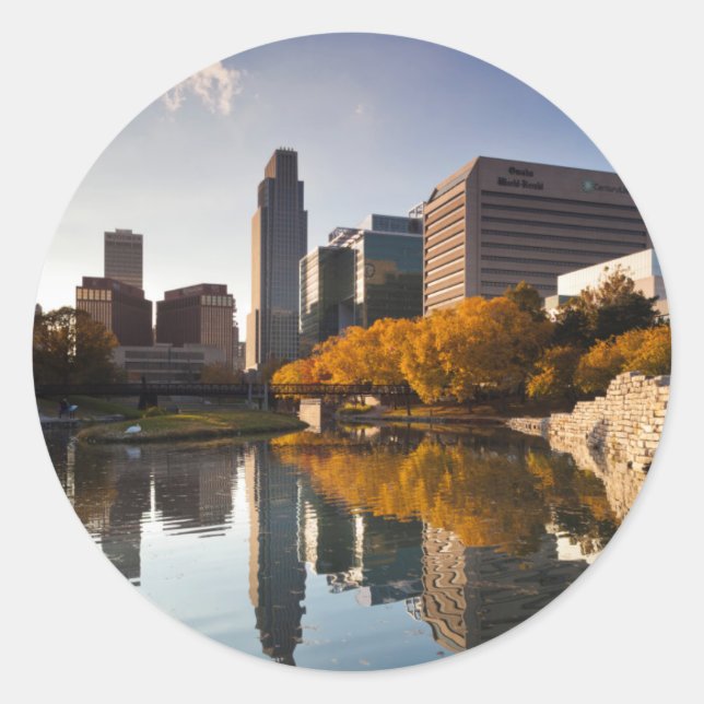 Adesivo Redondo EUA, Nebraska, Omaha, Gene Leahy Mall, Skyline (Frente)