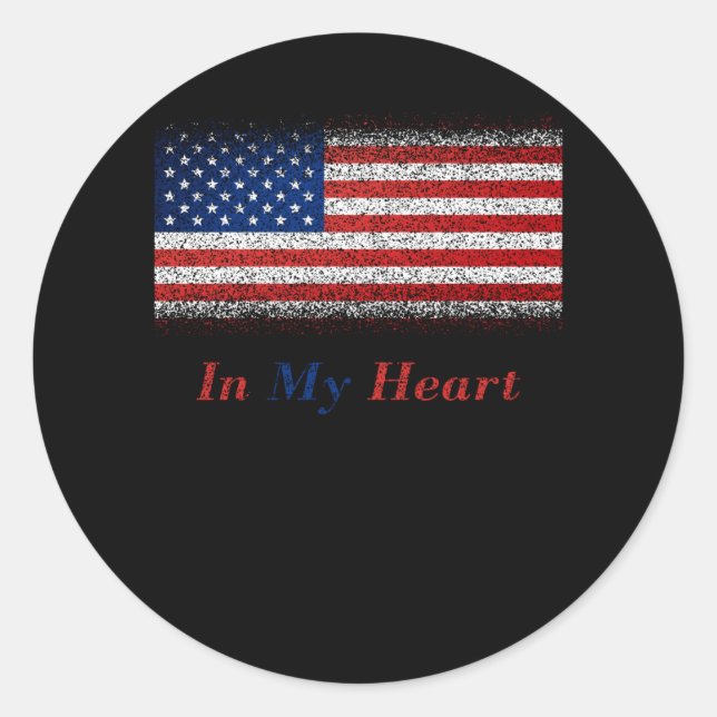 Adesivo Redondo EUA no meu pavilhão Heart United State (Frente)