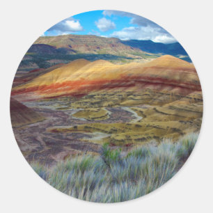 Adesivo Redondo EUA, Oregon. Paisagem Das Colinas Pintadas