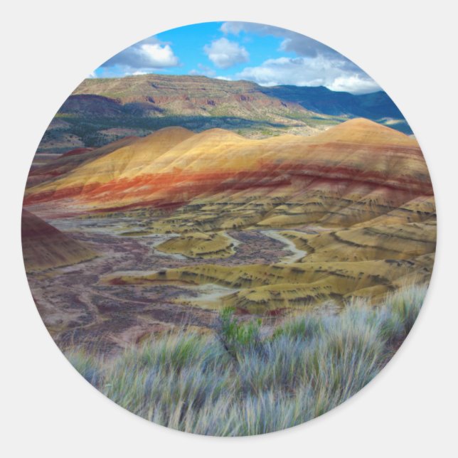 Adesivo Redondo EUA, Oregon. Paisagem Das Colinas Pintadas (Frente)