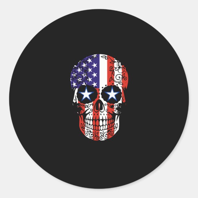 Adesivo Redondo EUA Patriotic American Flag Sugar Skull (Frente)