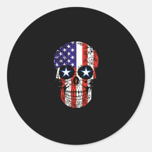 Adesivo Redondo EUA Patriotic American Flag Sugar Skull