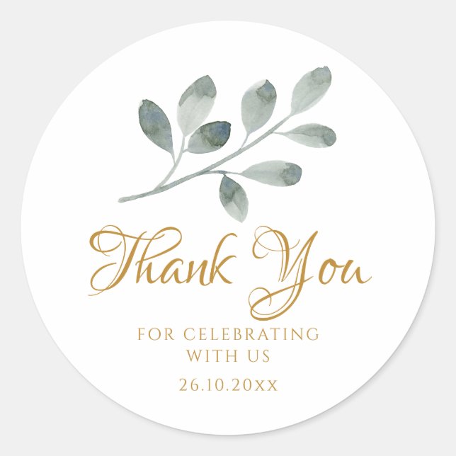 Adesivo Redondo Eucalipto Agradeço Minimalista Aquarela  (Frente)