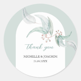 Adesivo Redondo Eucalipto Elegante Com Flores De Arte De Aquarela