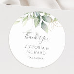 Adesivo Redondo Eucalipto Folhagem Dourada Folhas Casamento Elegan<br><div class="desc">Adesivos de agradecimento de casamento bonitos com eucalipto aquarela e folhas douradas.</div>