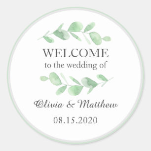 Adesivo Redondo Eucalipto sai. Boas-vindas ao casamento da Woodlan