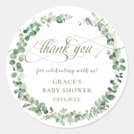 Adesivo Redondo Eucalipto Verdura Baby Shower Obrigado Favor