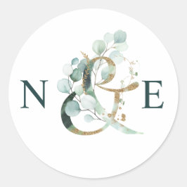 Adesivo Redondo Eucalyptus Ampersand Dourado Casamento Verde