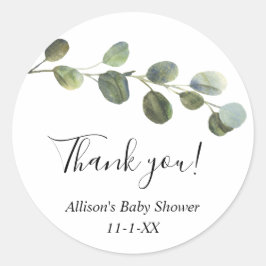 Adesivo Redondo Eucalyptus aquarela simples favor obrigado você