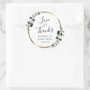 Adesivo Redondo Eucalyptus Dourado Casamento Metálico Favor Obriga