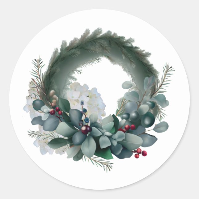 Adesivo Redondo Eucalyptus e Pine Bough Wreath (Frente)