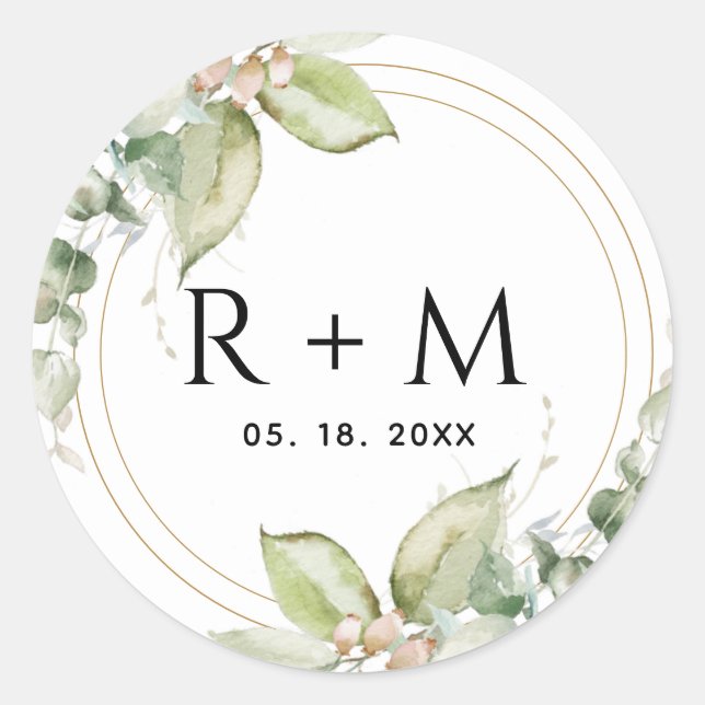 Adesivo Redondo Eucalyptus Elegante Envelope Verde Selo/Favor (Frente)