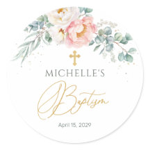 Eucalyptus Floral Cross Baptism Sticker