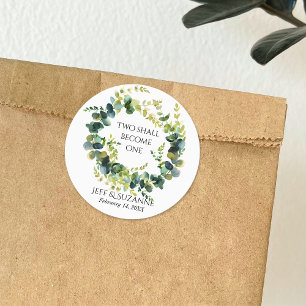 Adesivo Redondo Eucalyptus Floral Wreath Dois Torna-Se Um Casament