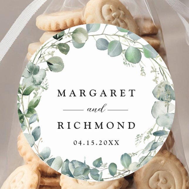Adesivo Redondo Eucalyptus Foliage Elegante Casamento Verde (Criador carregado)