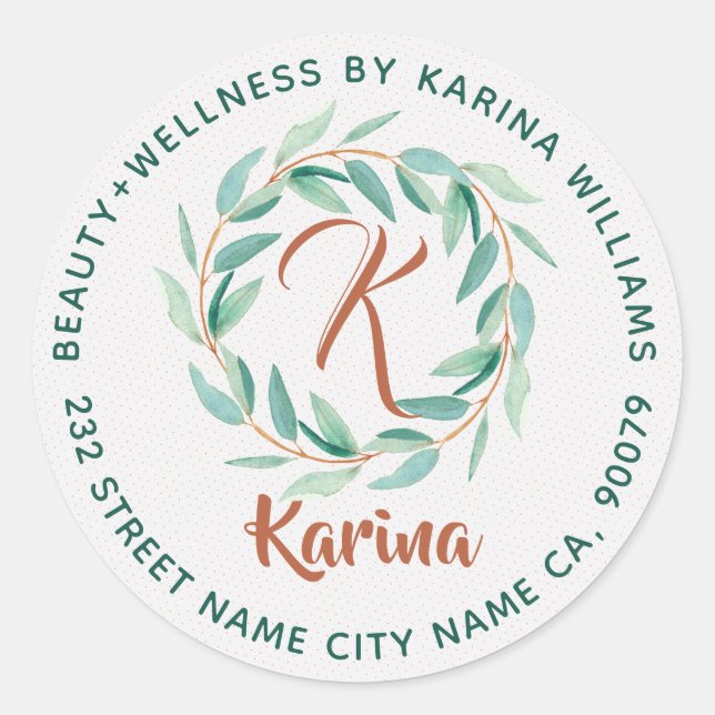 Adesivo Redondo Eucalyptus Green Leafs Wreath Beauty & Wellness (Frente)